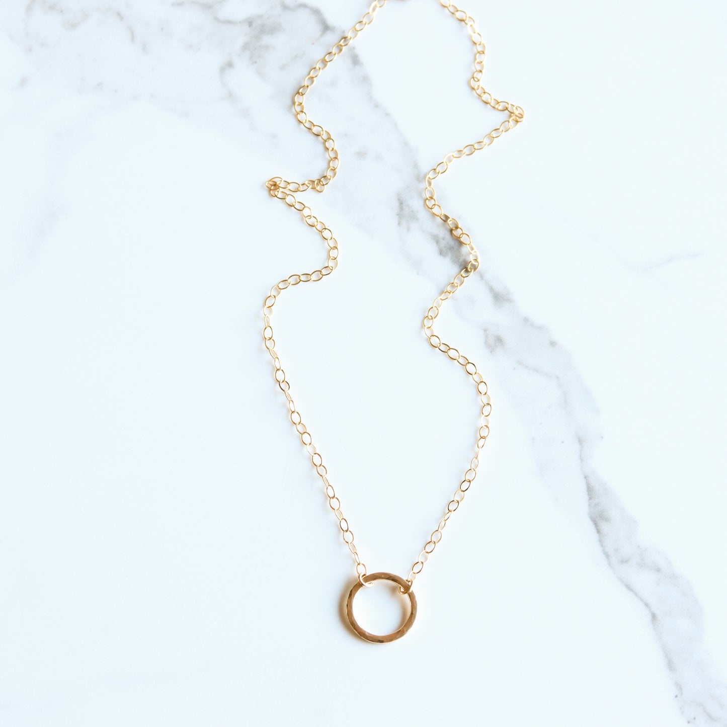 Simple Classic Circle Necklace - 14KY Gold on Gold