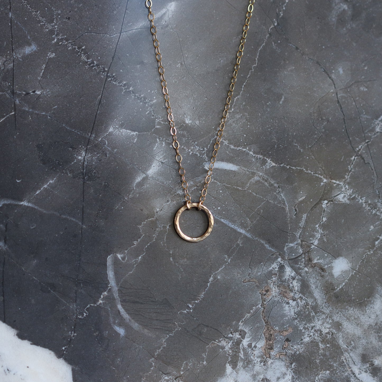 Simple Classic Circle Necklace - 14KY Gold on Gold