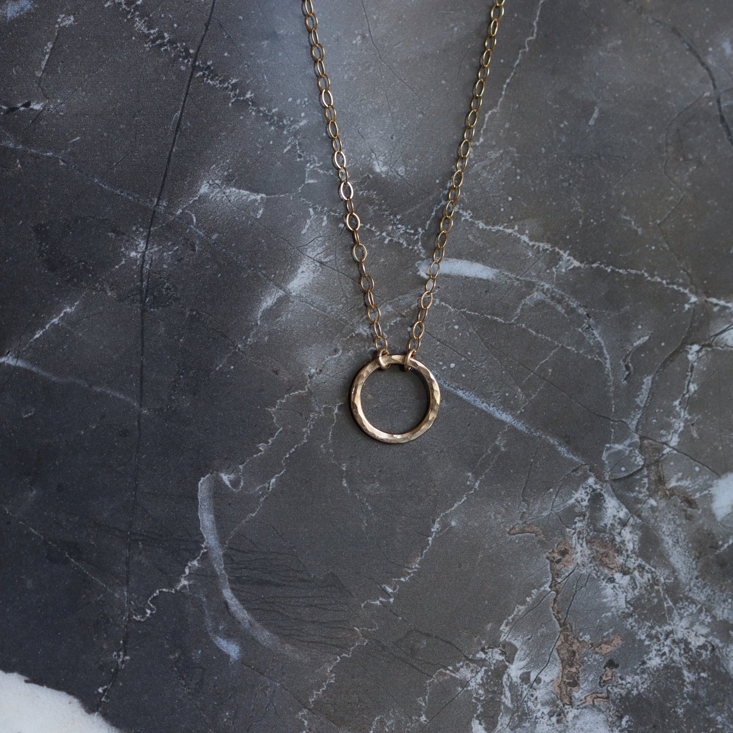 Simple Classic Circle Necklace - 14KY Gold on Gold